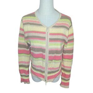 Talbots Multicolor Full Zip Pastel Striped Knit Long Sleeve Cardigan‎ Size M Pet
